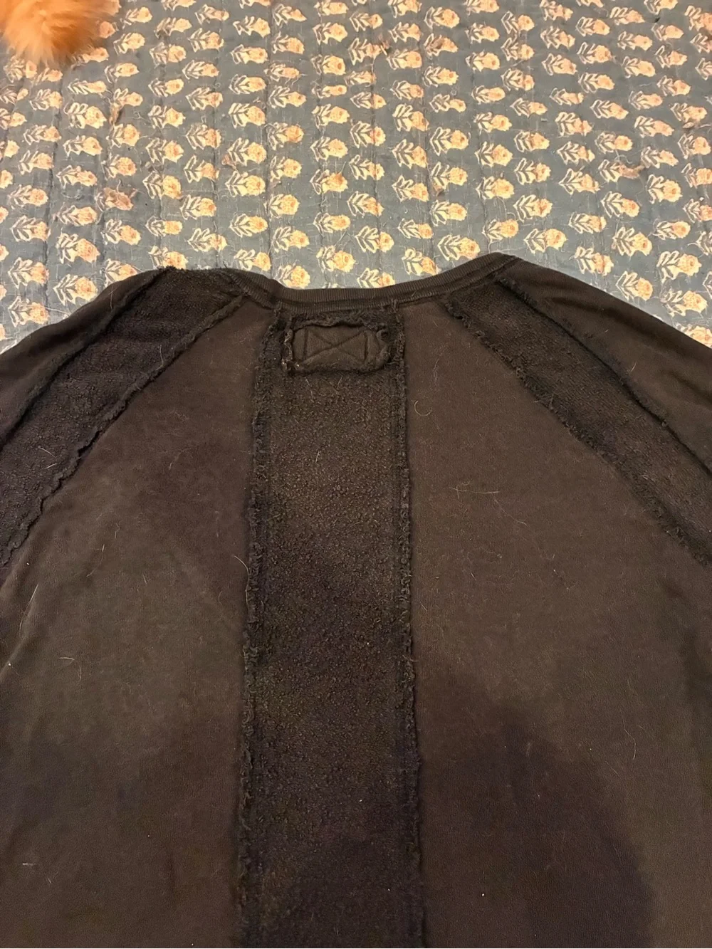 FREE PEOPLE We The Free Black Sweatshirt with Colorful Patchwork Sleeves sz M -